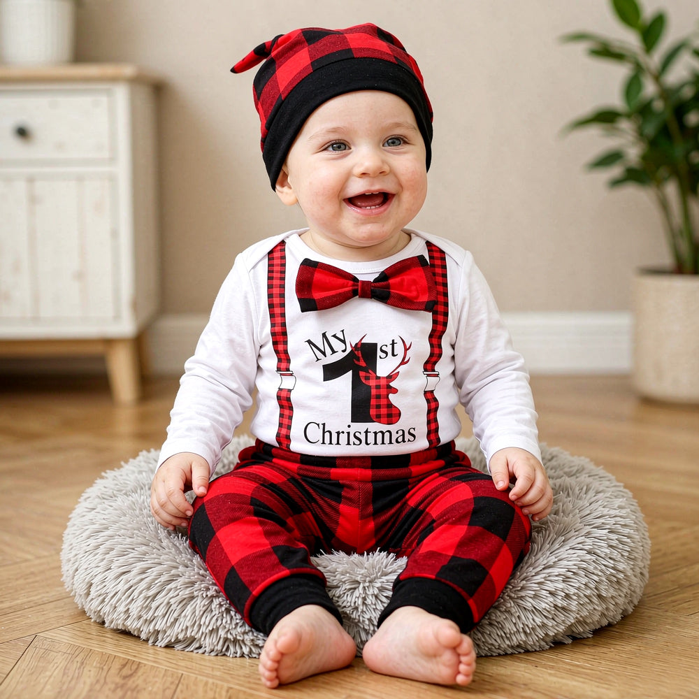 3PCS Lovely My 1st Christmas Elk Printed Baby Set Secondary image