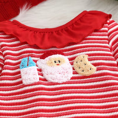 Santa Claus Applique Striped Knit Baby Girl Christmas Jumpsuit