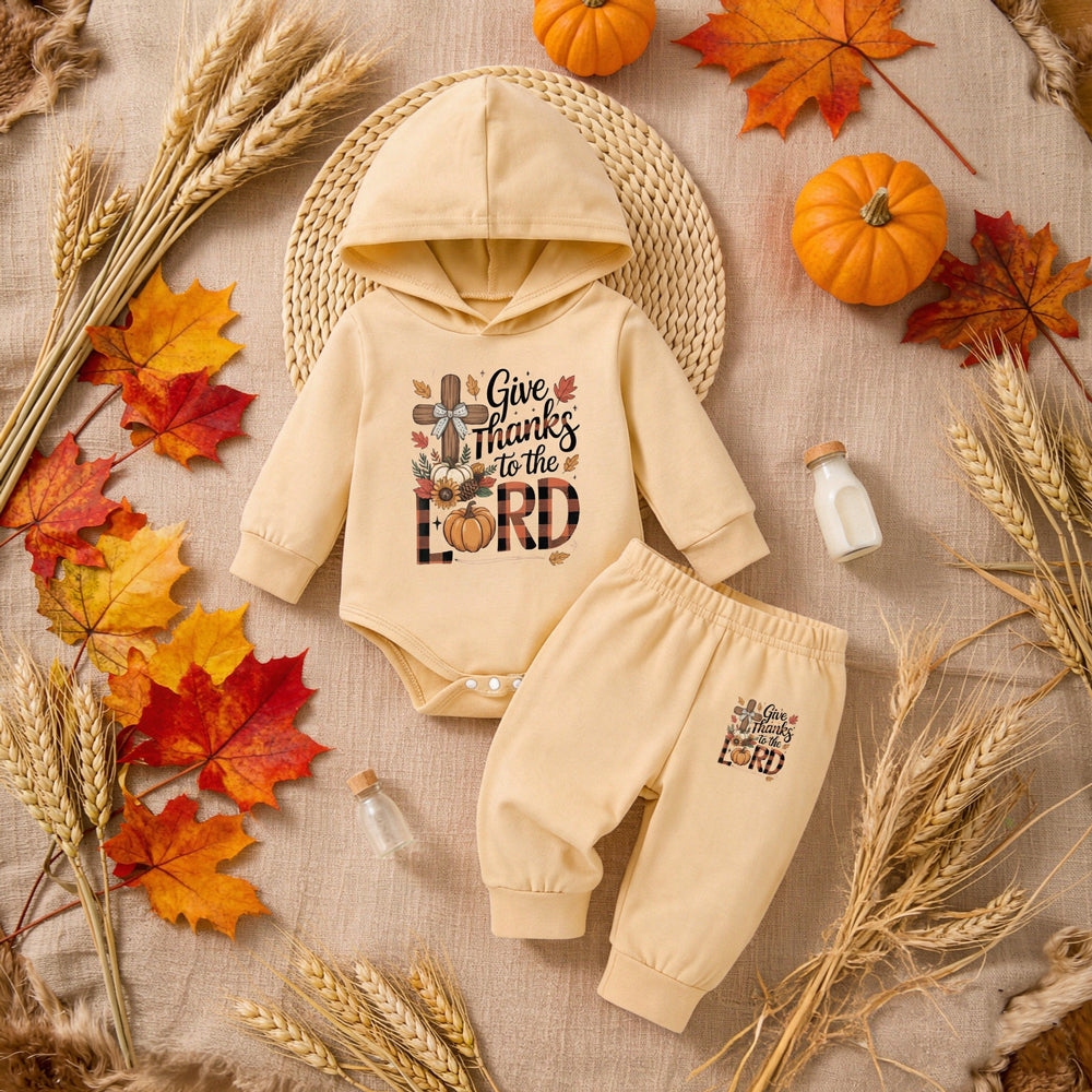 2PCS Baby Thanksgiving “Give Thanks to the Lord” Hoodie & Long Sleeve Set Main image