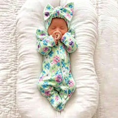 2PCS Lovely Floral Print Long Sleeve Zipper Baby Girl Jumpsuit