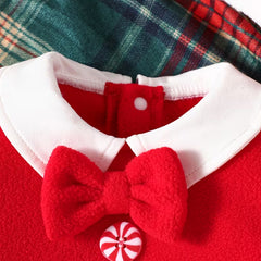 3PCS Christmas Stripe Print Long Sleeve Baby Fleece Set