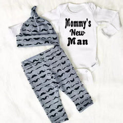 3PCS Mommy's New Man Romper with Pants Set