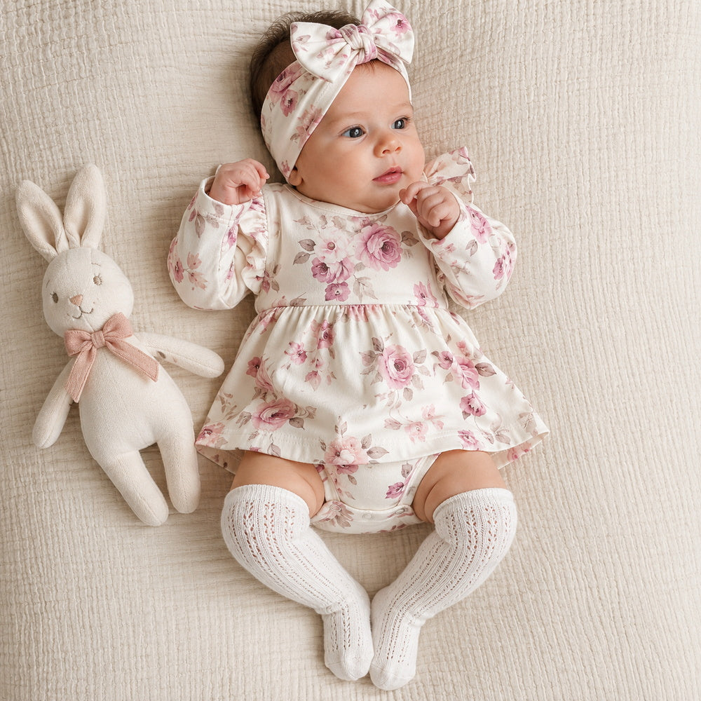 2PCS Gorgeous Floral Printed Ruffle Baby Girl Romper