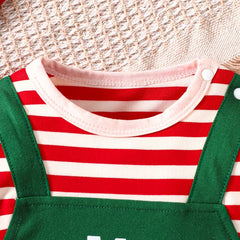 2PCS My 1st Christmas Letter Santa Stripe Print Faux Layering Baby Jumpsuit