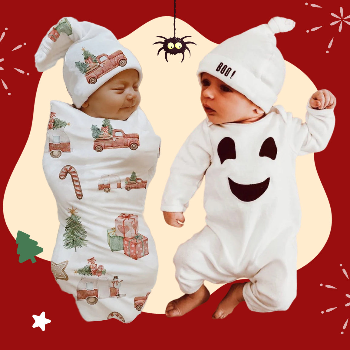 4PCS Christmas Sleeping Bag and Halloween Jumpsuit Baby Set