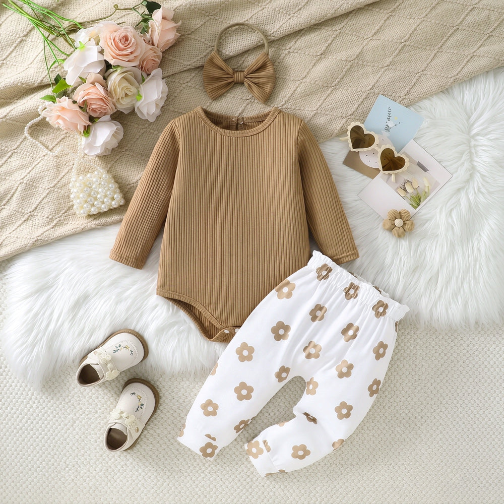 3PCS Winsome Floral Print Long Sleeve Baby Set