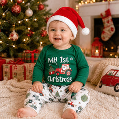 3PCS Cozy My 1st Christmas Letter Tractor Tree Printed Baby Boy Set