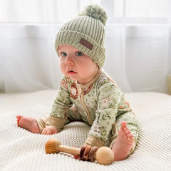 Cute Lion Giraffe Leaf Printed Long Sleeve Zipper Baby Jumpsuit