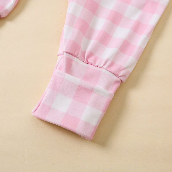 2PCS Lovely Plaid Printed Long Sleeve Baby Jumpsuit