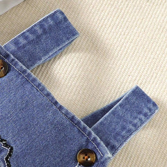2PCS Cute Animal Printed Top And Embroidered Denim Overalls Baby Set
