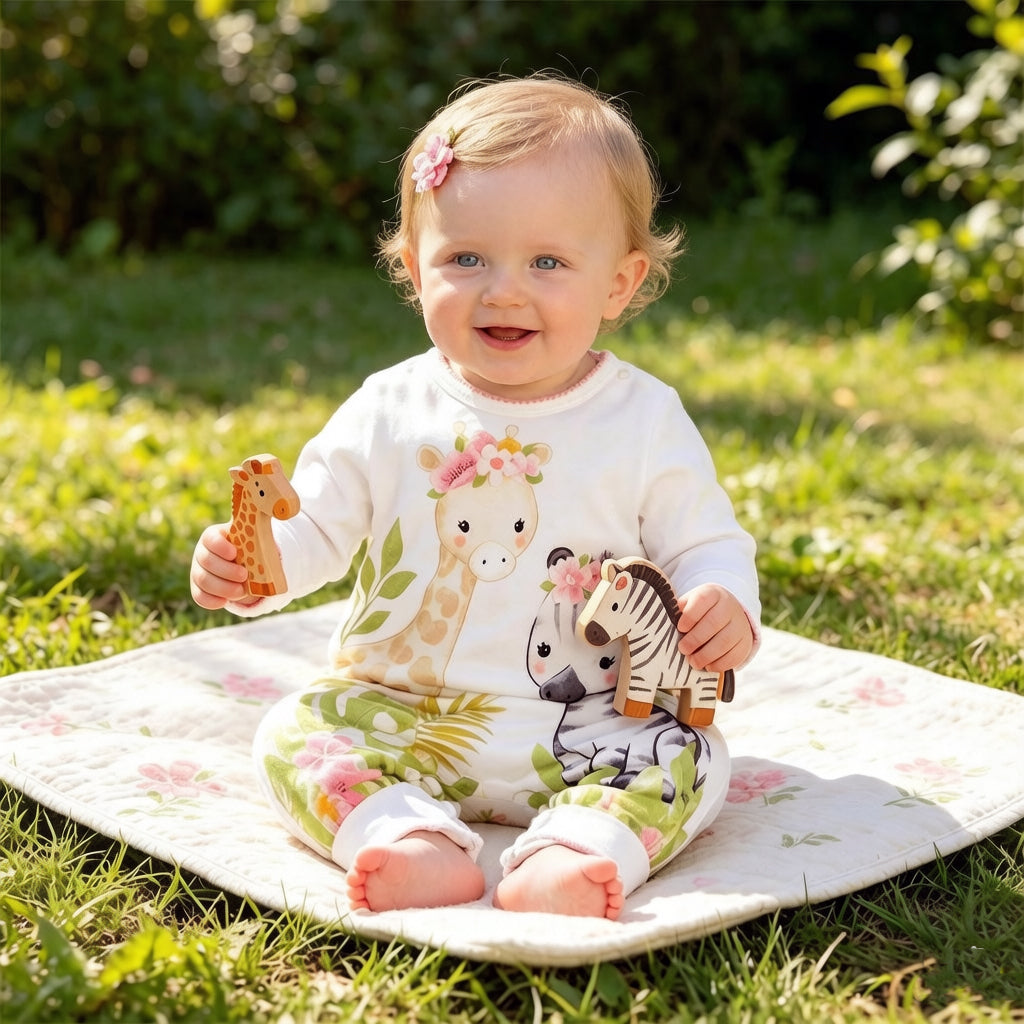 Sweet Giraffe And Zebra Printed Baby Jumpsuit Secondary image