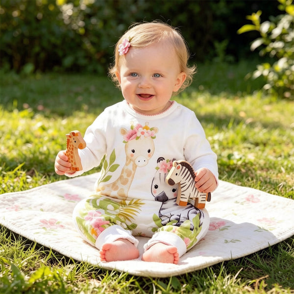 Sweet Giraffe And Zebra Printed Baby Jumpsuit