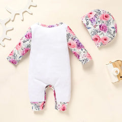 2PCS Daddy's Princess Letter Crown and Floral Print Baby Jumpsuit
