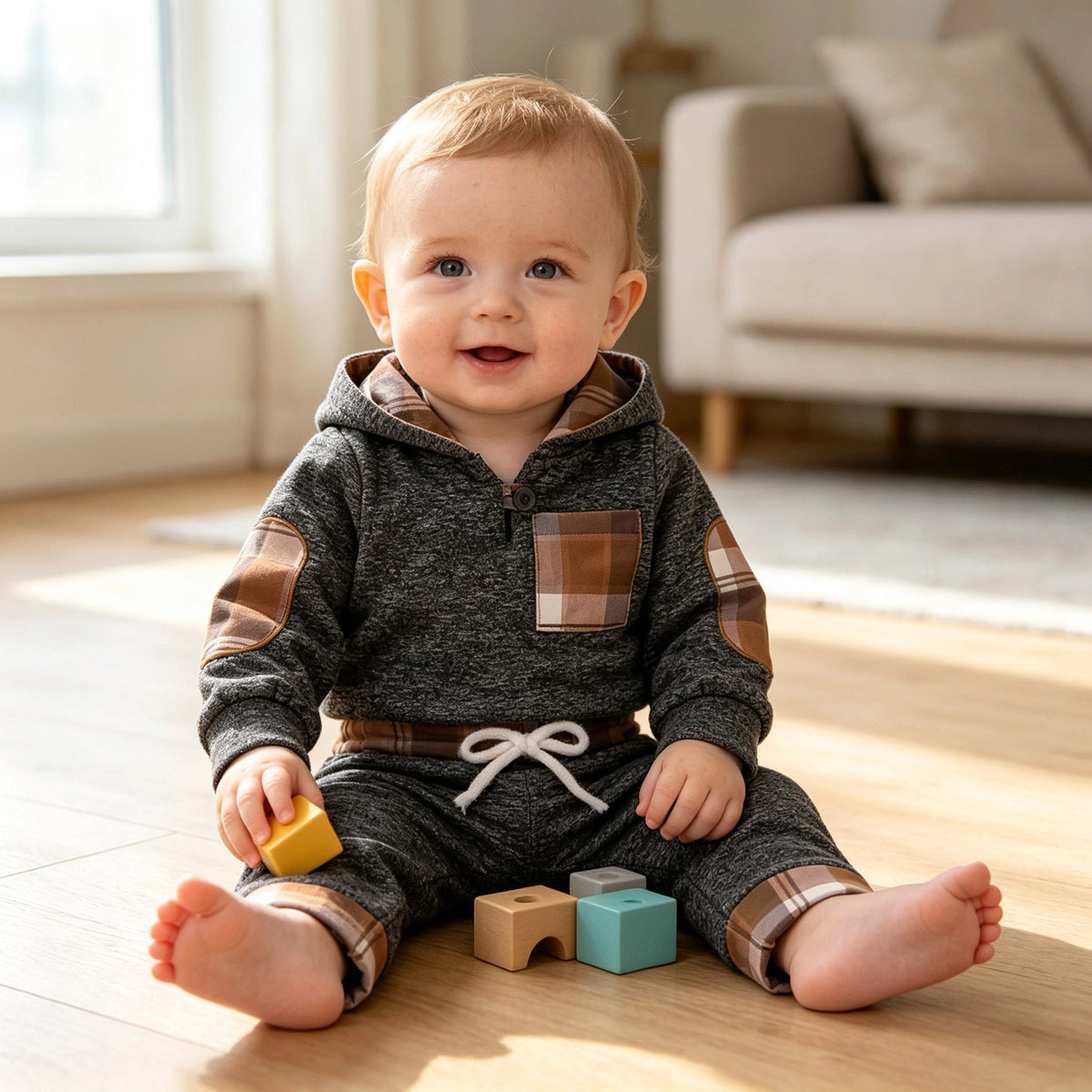 Casual Plaid Hoodie and Pant Set