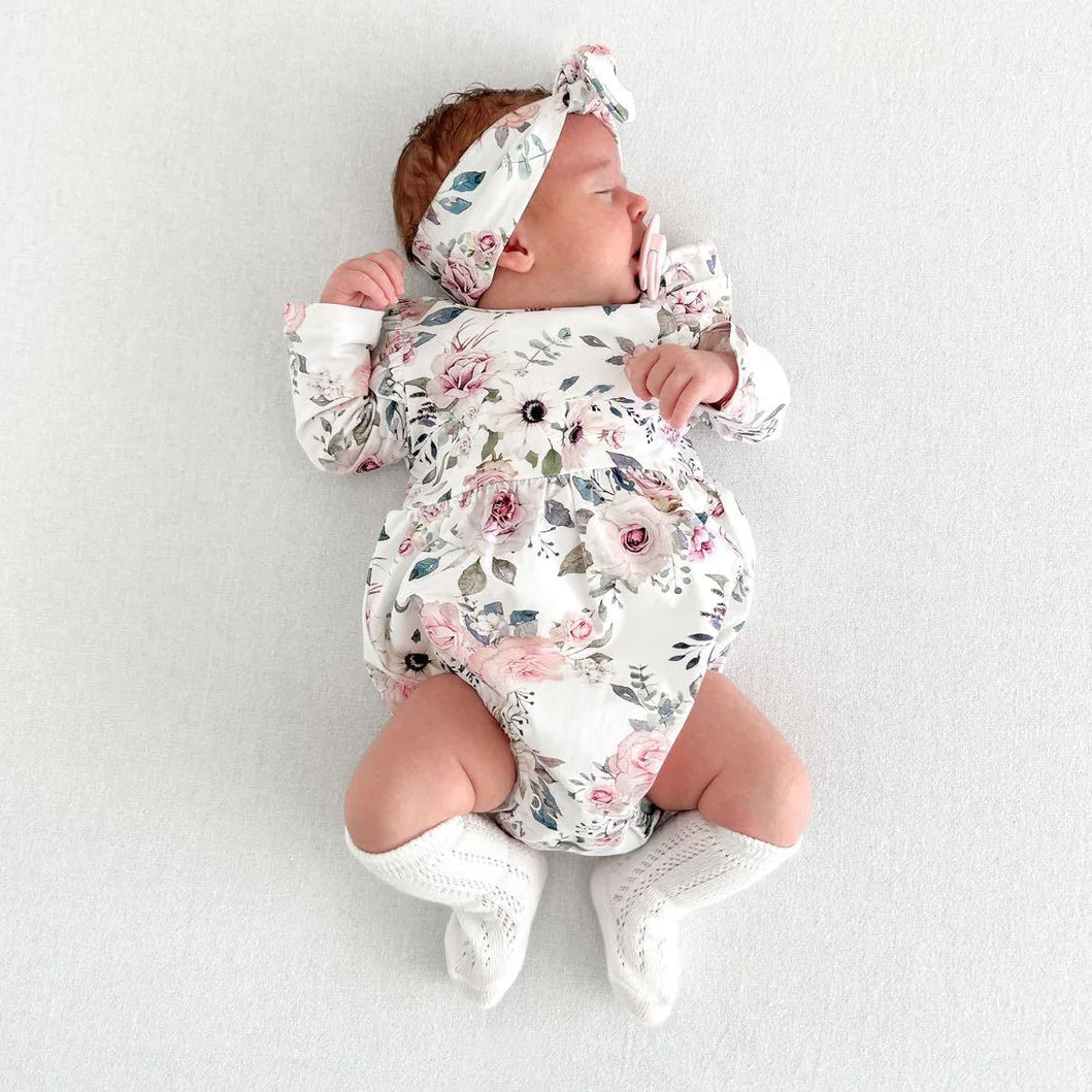Pretty Floral Printed Long Sleeve Baby Romper Main image