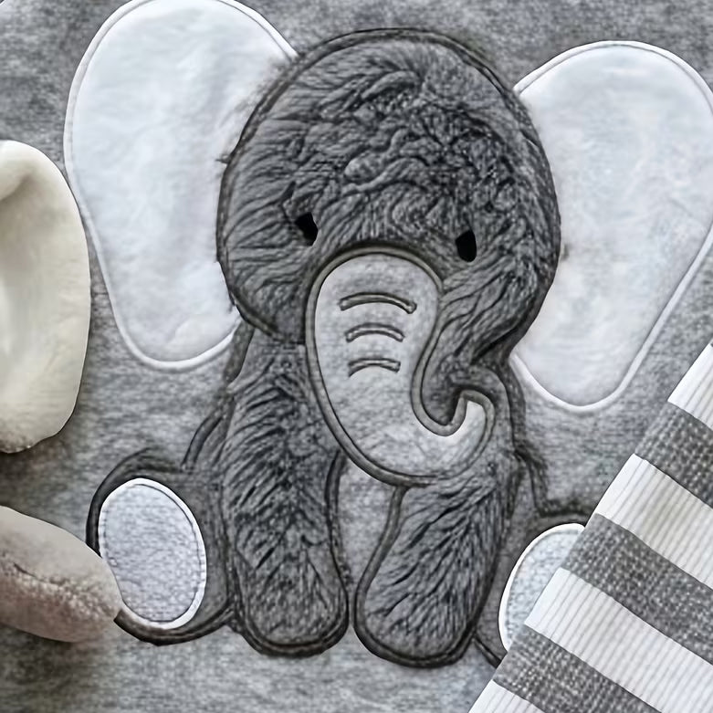 2PCS Elephant Applique Stripe Printed Fuzzy Baby Overalls Set