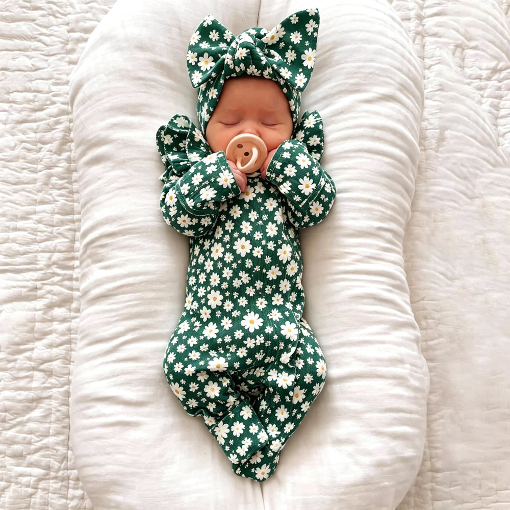 2PCS Timeless Daisy Printed Long Sleeve Zipper Baby Girl Jumpsuit Image principale du produit