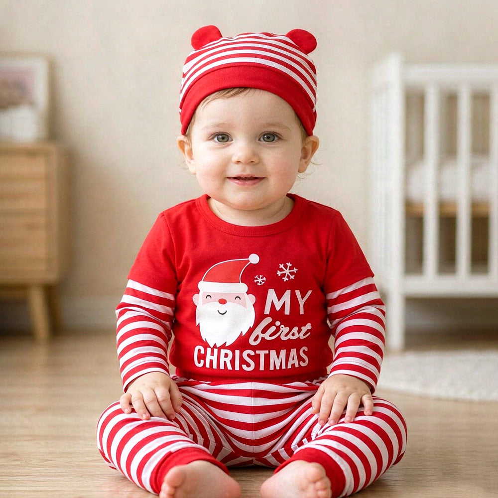 3PCS My 1st Christmas Santa Claus Printed Baby Set