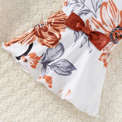 2PCS Charming Floral Print Bow Long Sleeve Baby Girl Set