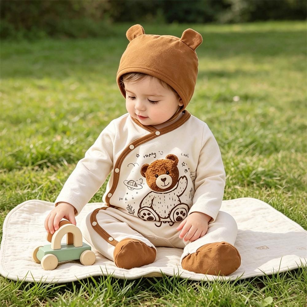 2PCS Lovely Bear Printed Long Sleeve Baby Jumpsuit