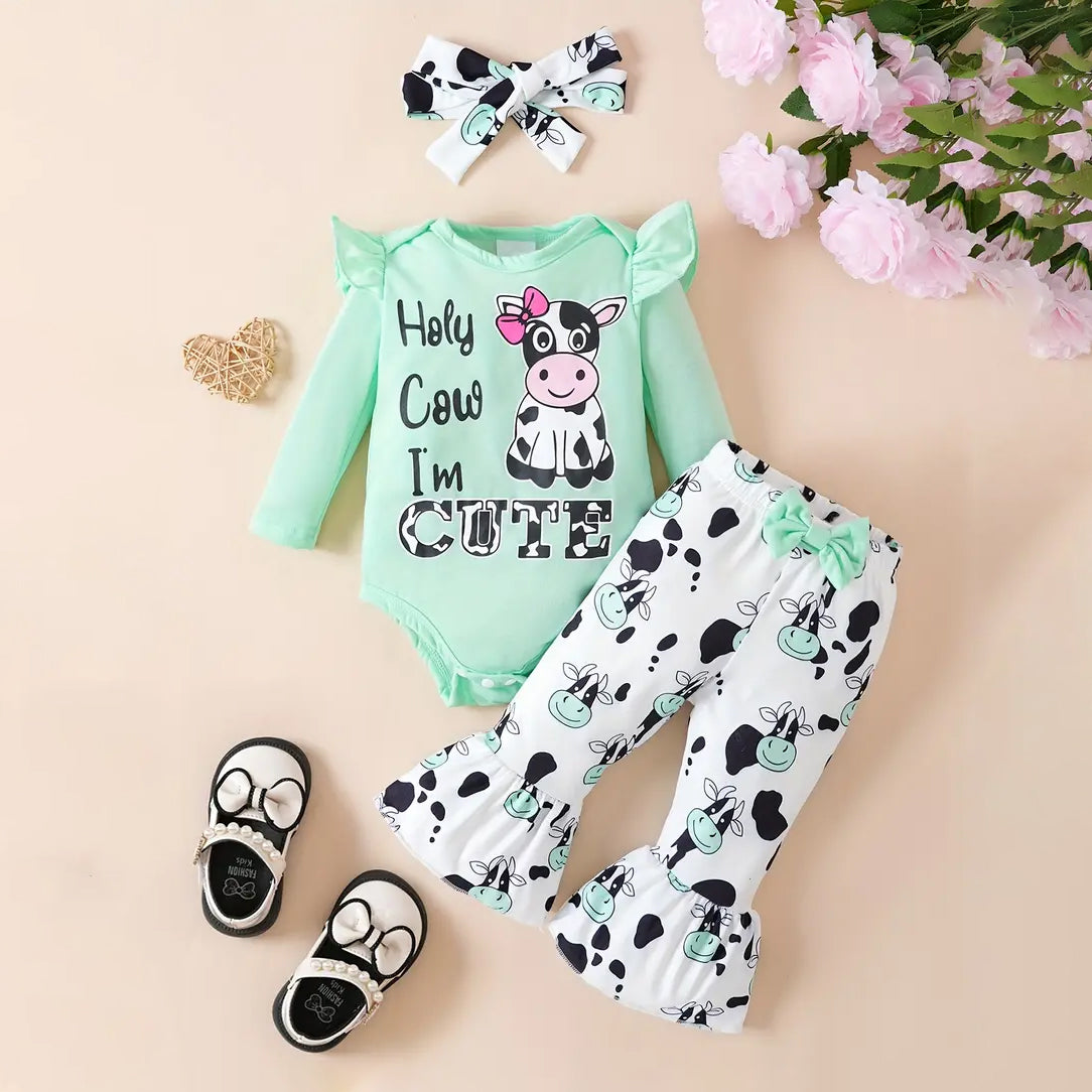 3PCS Holy Cow I'm Cute Letter Printed Long Sleeve Baby Set Main image