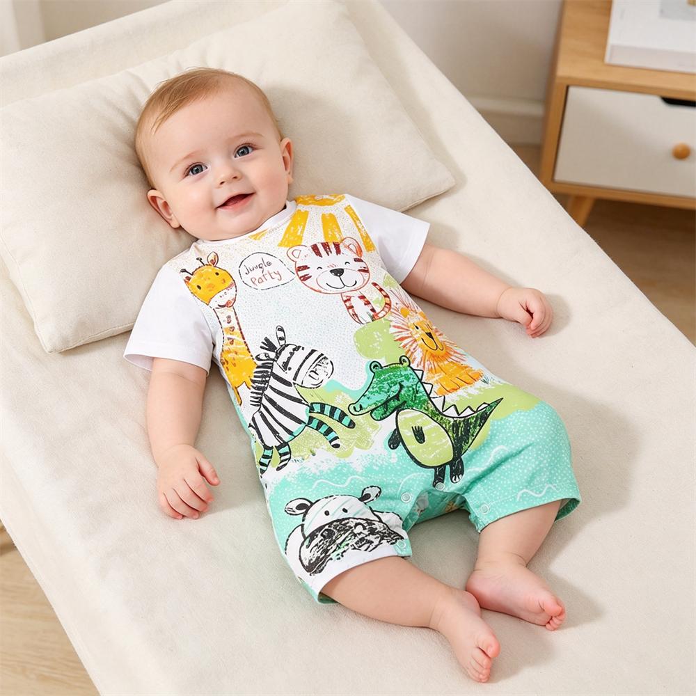 Lovely Colored Pencil Animals Printed Baby Jumpsuit Secondary image