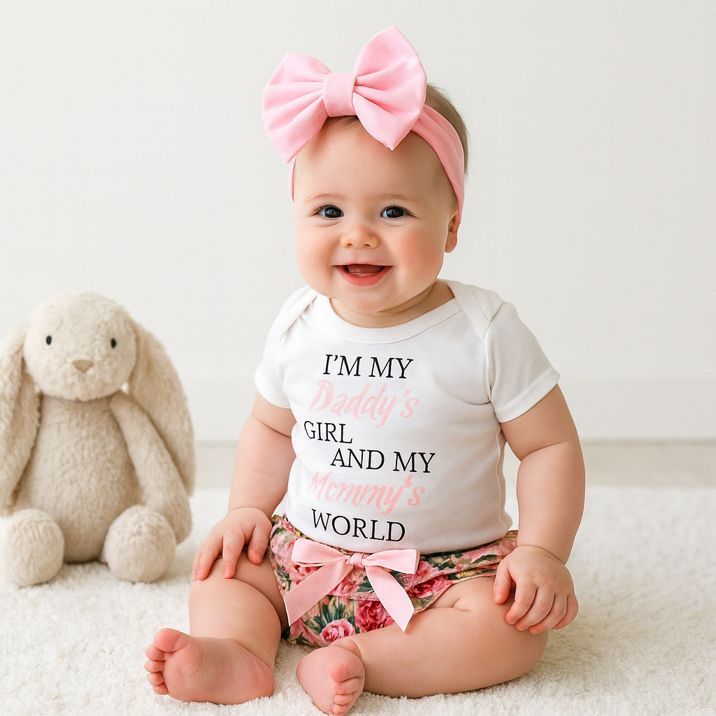 3PCS Letter Floral Printed Baby Girl Set