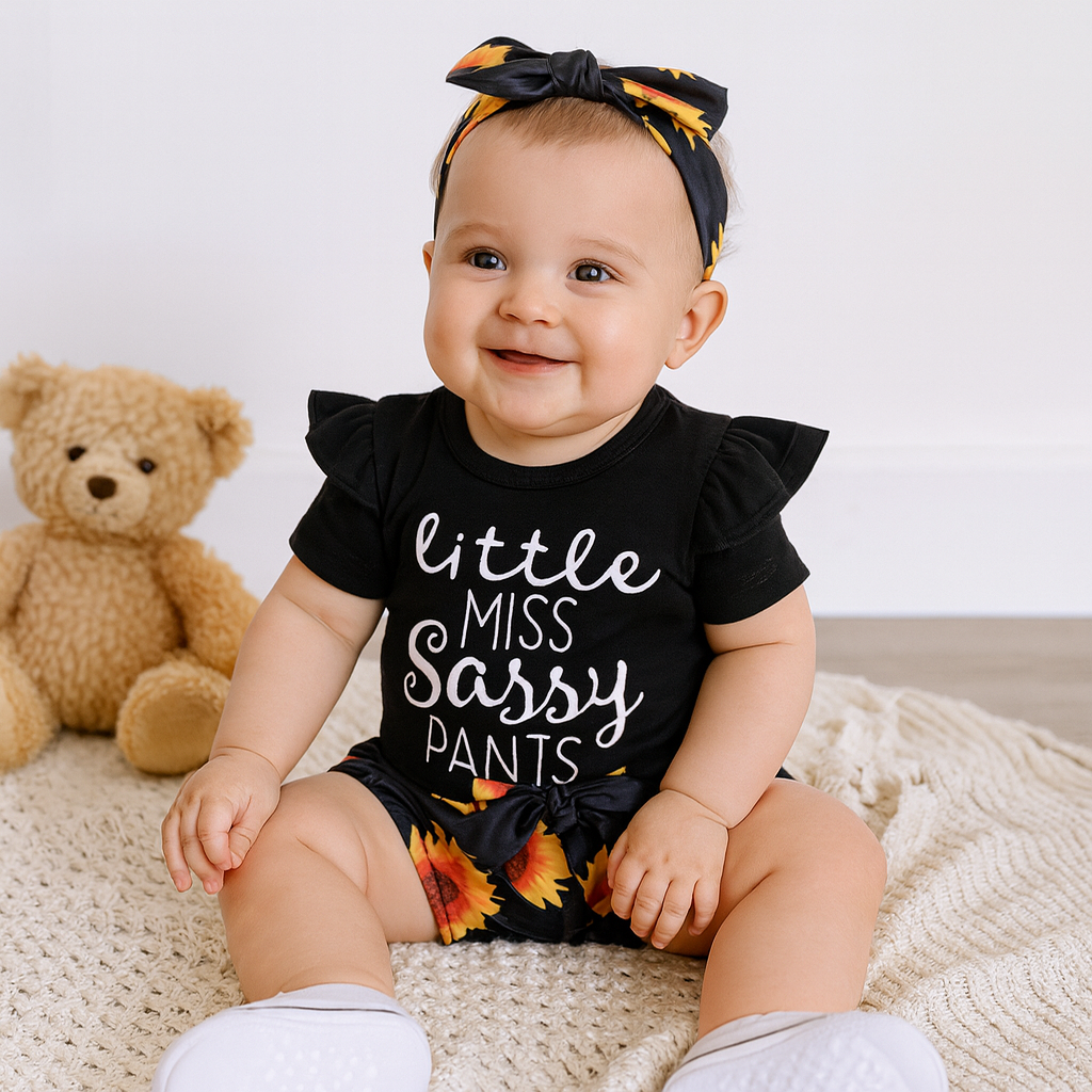 Little Miss Sassy Pants Sunflower Short Baby Set