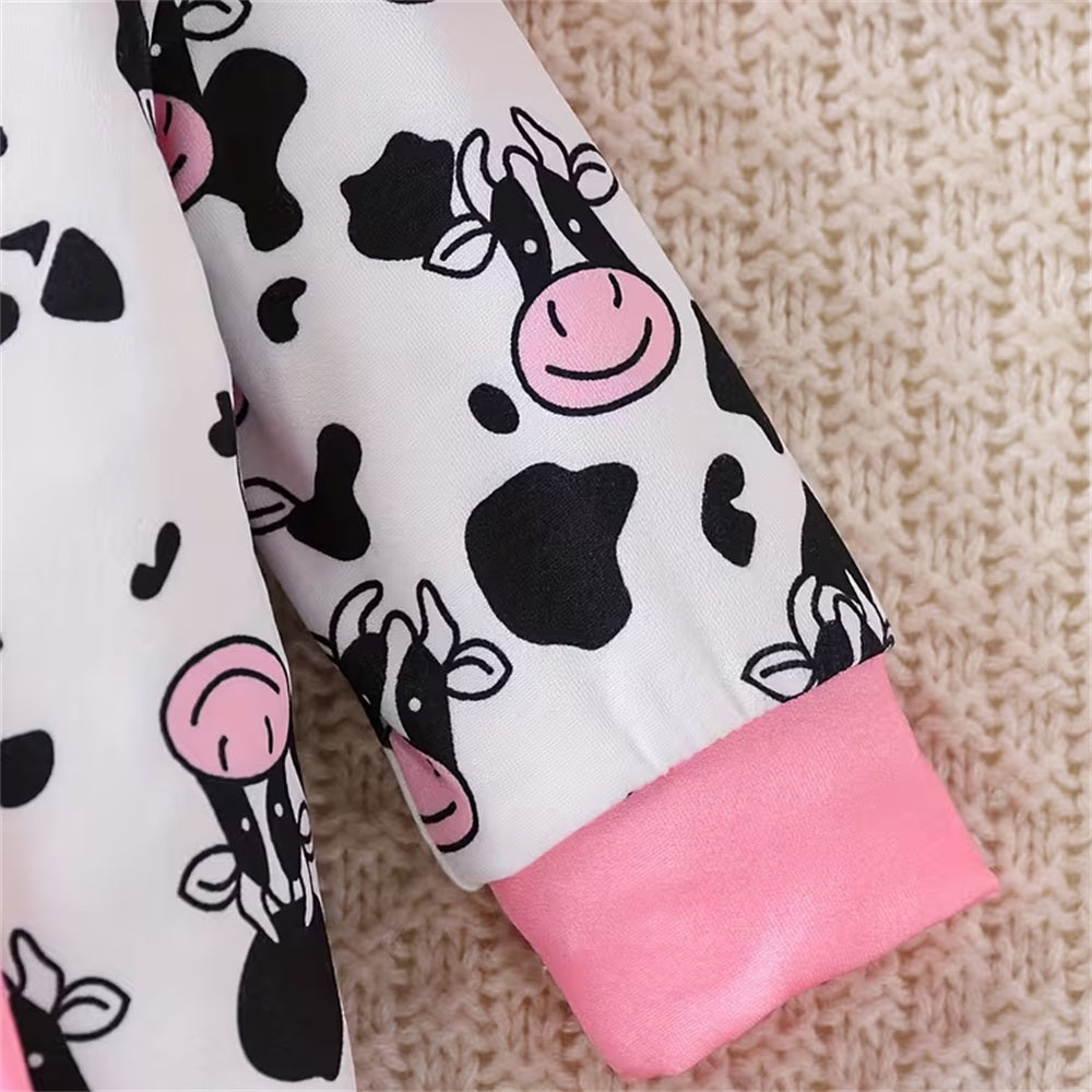 2PCS Holy Cow I'm Cute Letter Print Long Sleeve Baby Girl Jumpsuit