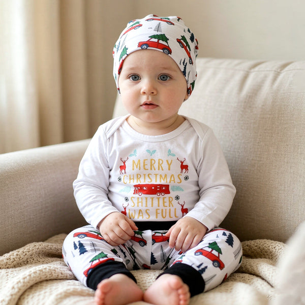 3PCS Merry Christmas Letter Printed Baby Set