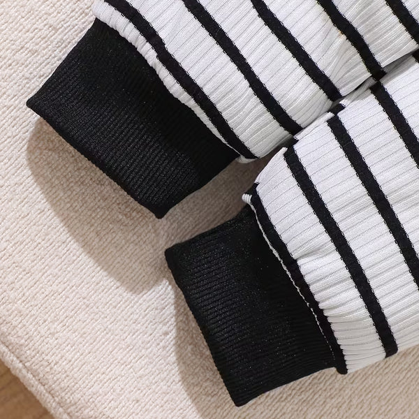3PCS Cute Bear Patch Stripe Print Long Sleeve Baby Set