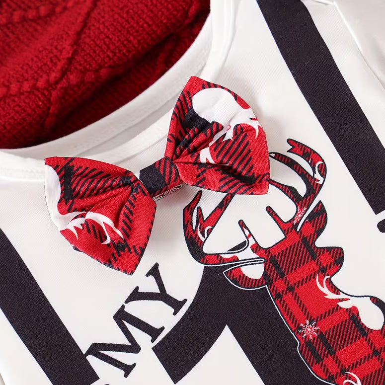 3PCS Stylish My 1st Christmas Letter Reindeer Plaid Print Baby Boy Set