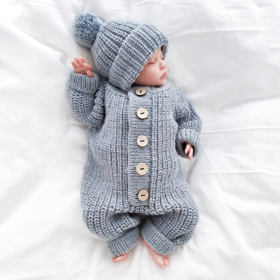 2PCS Adorable Solid Color Long Sleeve Knit Baby Jumpsuit Main image