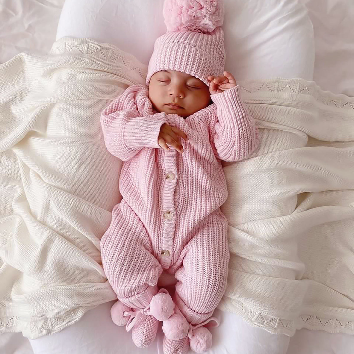 2PCS Solid Color Knit Long Sleeve Baby Jumpsuit Main image