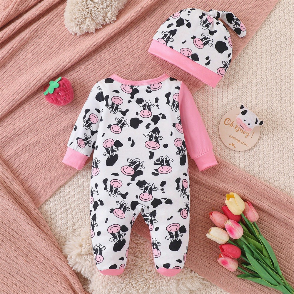 2PCS Holy Cow I'm Cute Letter Print Long Sleeve Baby Girl Jumpsuit Image secondaire du produit