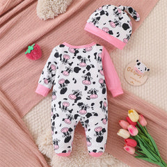 2PCS Holy Cow I'm Cute Letter Print Long Sleeve Baby Girl Jumpsuit
