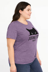 Judging You Slilently Cat Print Women Slogan Plus Size T-shirt