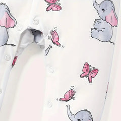 2PCS Lovely Elephant Printed Short Sleeve Baby Jumpsuit