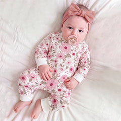 Vintage Baby Girl Floral Printed Long Sleeve Jumpsuit