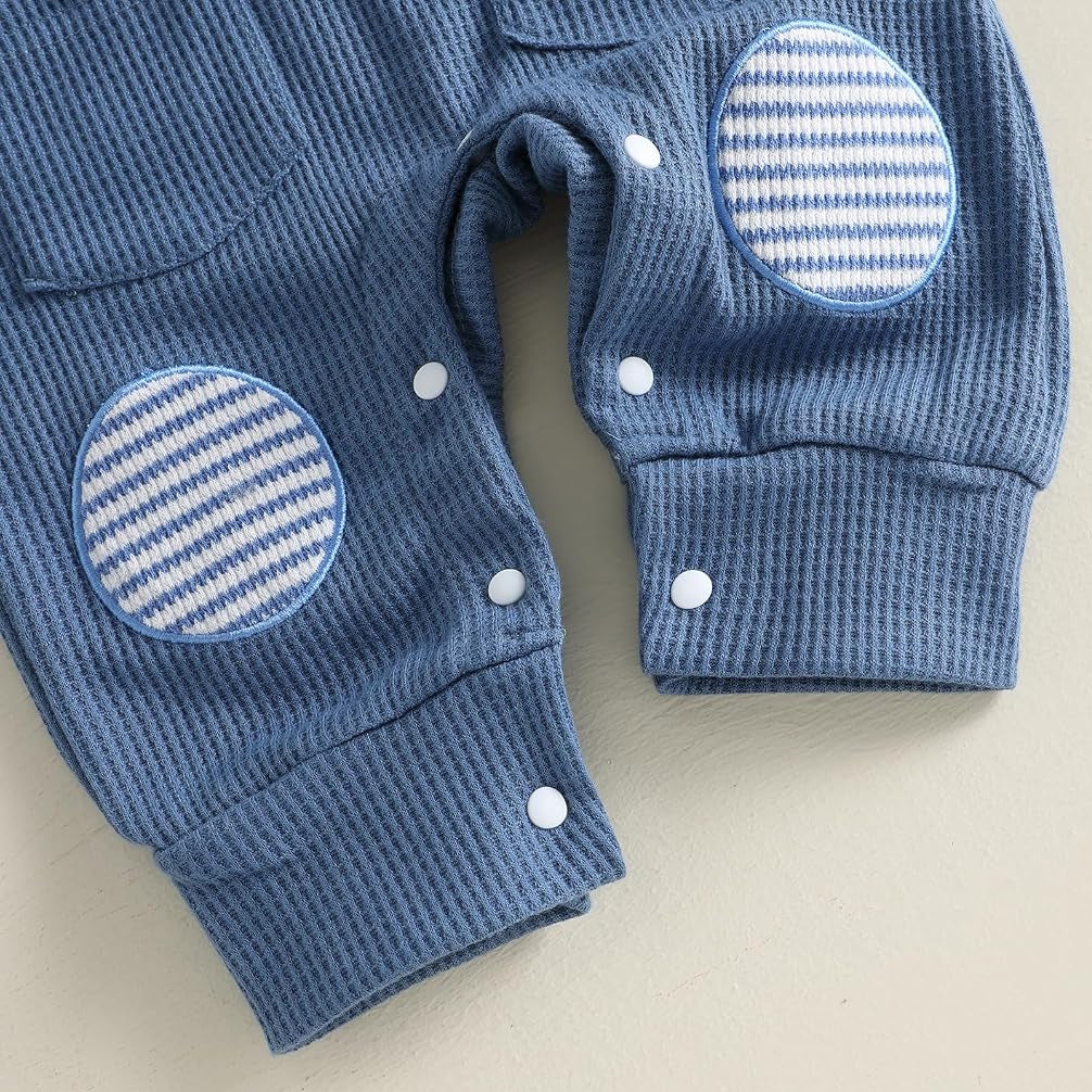 Faux Two Piece Elephant Stripe Print Long Sleeve Baby Hoodie Jumpsuit