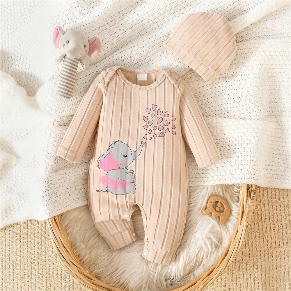 2PCS Lovely Elephant Print Long Sleeve Baby Jumpsuit Main image