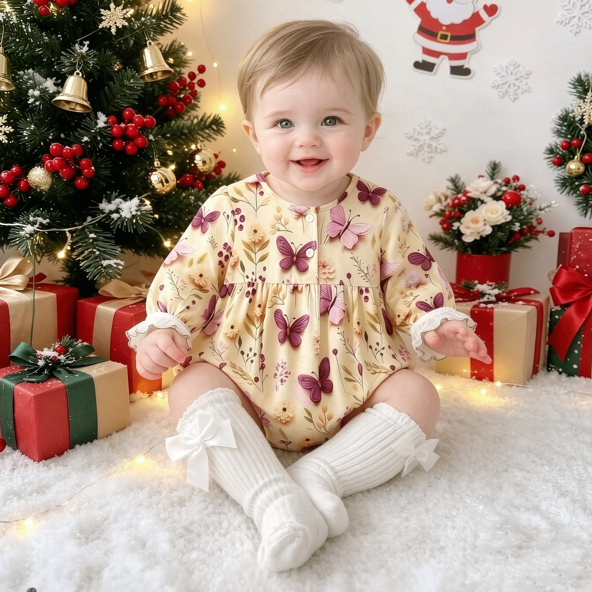 Sweet Butterfly Floral Print Long Sleeve Baby Girl Romper Main image