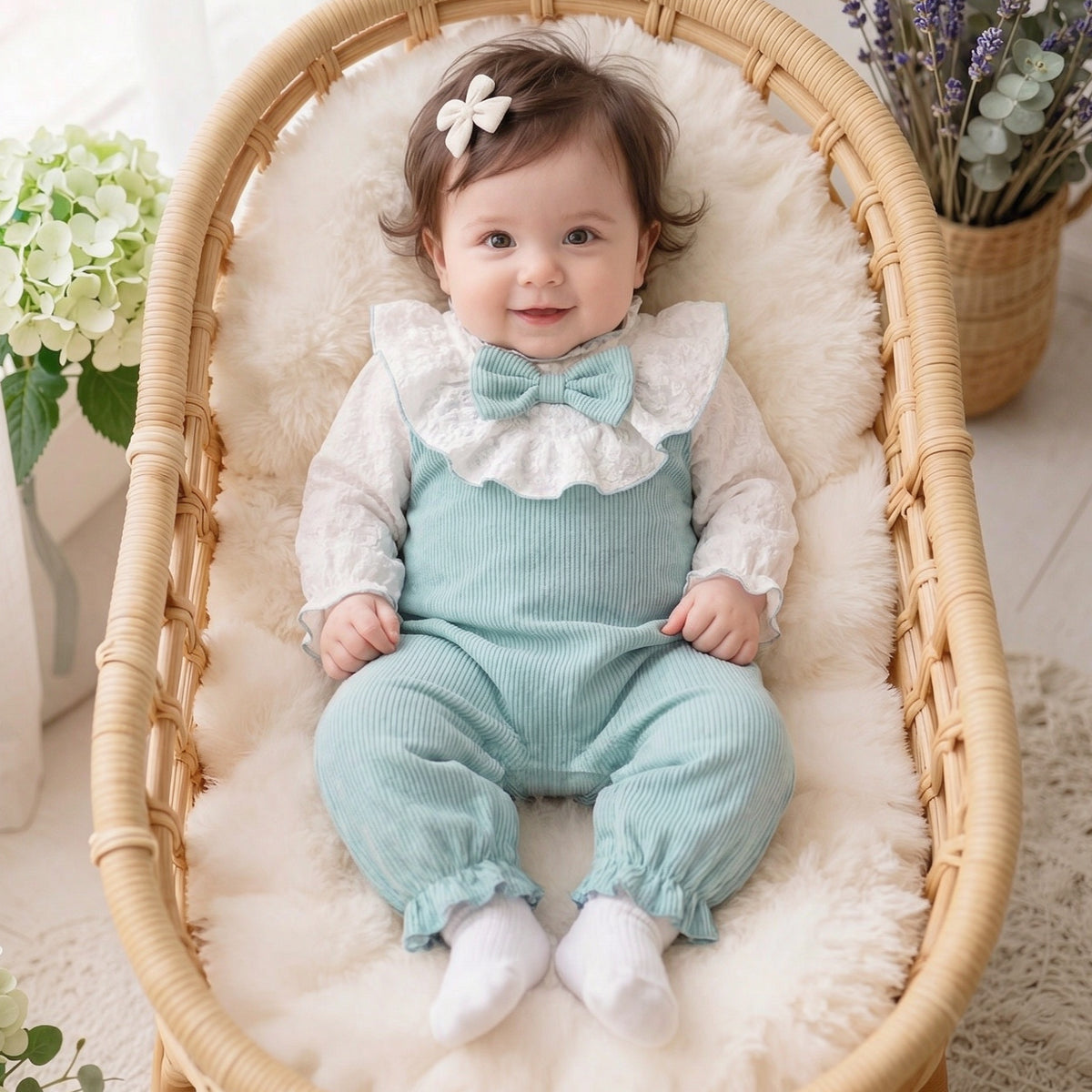 Sweet Color Block Ruffle Long Sleeve Baby Girl Jumpsuit Main image