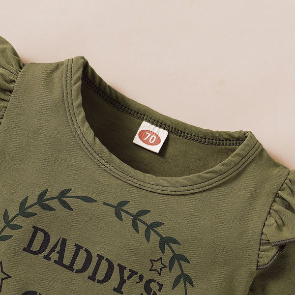 Daddys Girl Ruffle Shoulder Top With Camouflage Shorts Baby Set