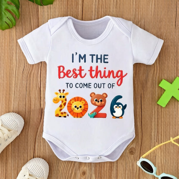Cute Best Thing 2026 Letter Animal Print Short Sleeve Baby Romper