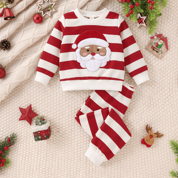 2PCS Lovely Santa Claus and Stripe Print Long Sleeve Baby Set