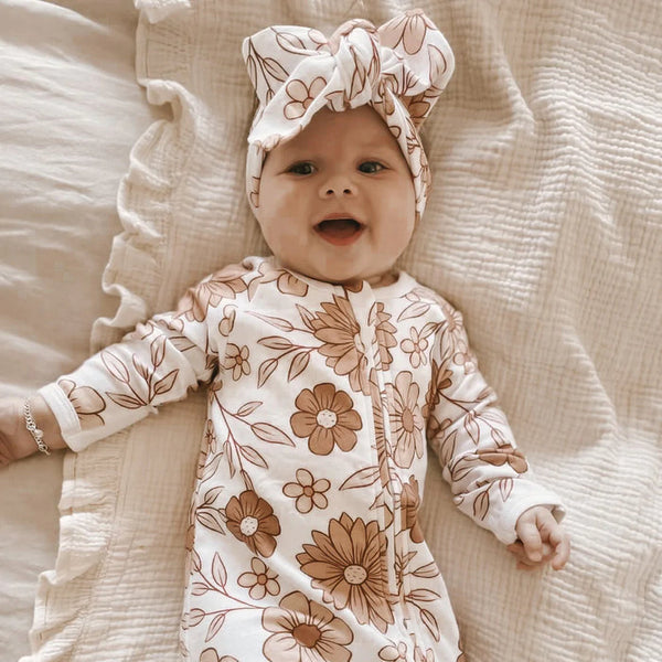 2PCS Pretty Floral Printed Baby Long Sleeve Jumpsuit