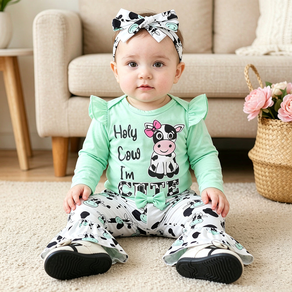 3PCS Holy Cow I'm Cute Letter Printed Long Sleeve Baby Set