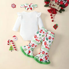 3PCS Sweet Letter Holiday Print Long Sleeve Baby Girl Set