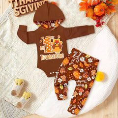 2PCS My 1st Thanksgiving Letter Holiday Print Long Sleeve Baby Hoodie Set